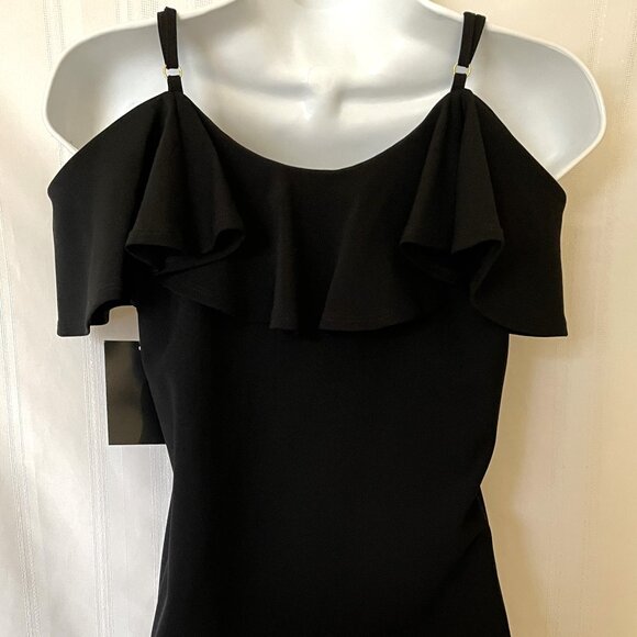 NWT Boston Proper Ruffled Cocktail Little Black Dress Open Shoulder XXS CUTE - Picture 7 of 10